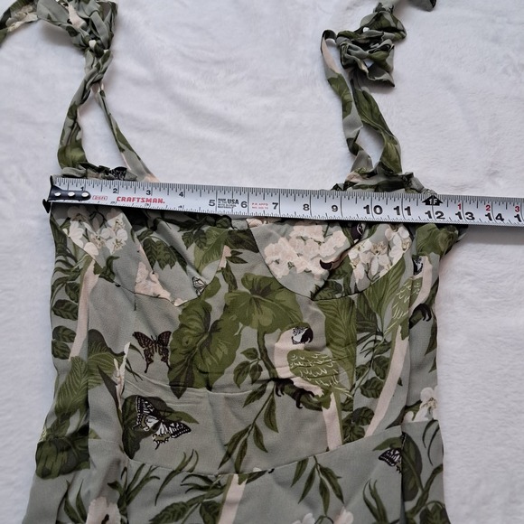 Reformation Nikita Dress Women's 2 Midi Green Tropical Leaf Vacation Tie Strap - Picture 9 of 16